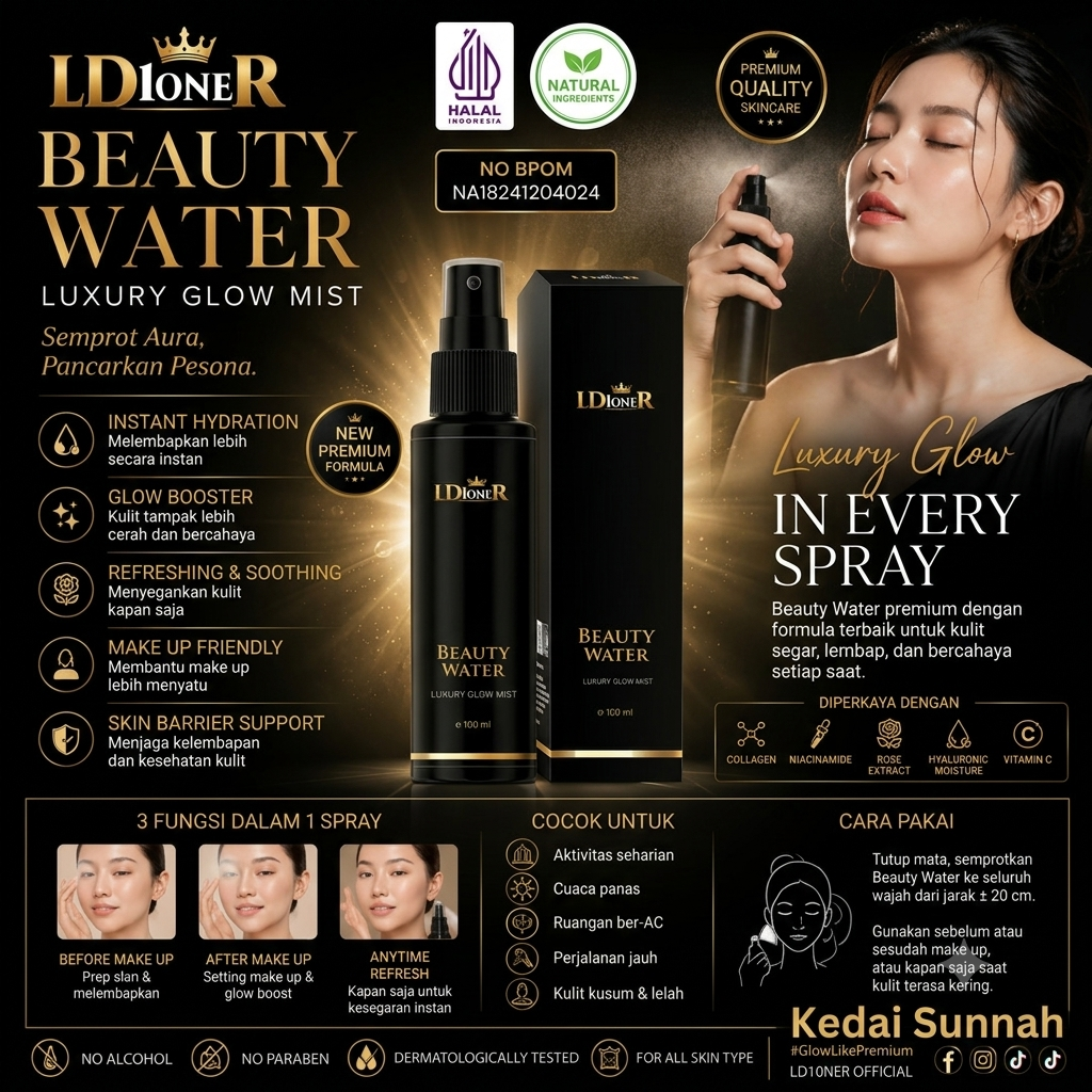 LDIONER Beauty Water Luxury Glow Mist - Facemist Melembapkan & Bikin Wajah Glowing Seketika