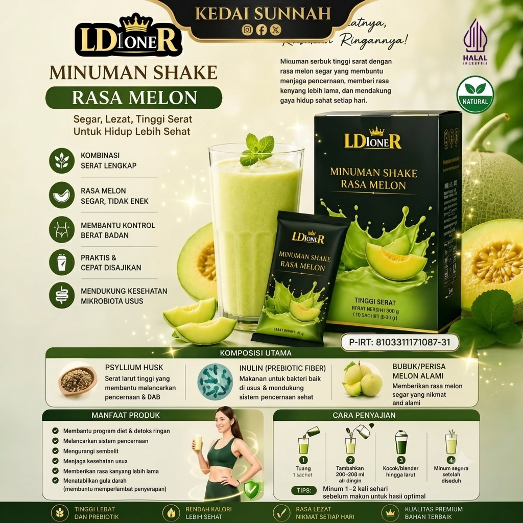 LD1oneR Minuman Shake Rasa Melon – Tinggi Serat & Prebiotik untuk Pencernaan Sehat